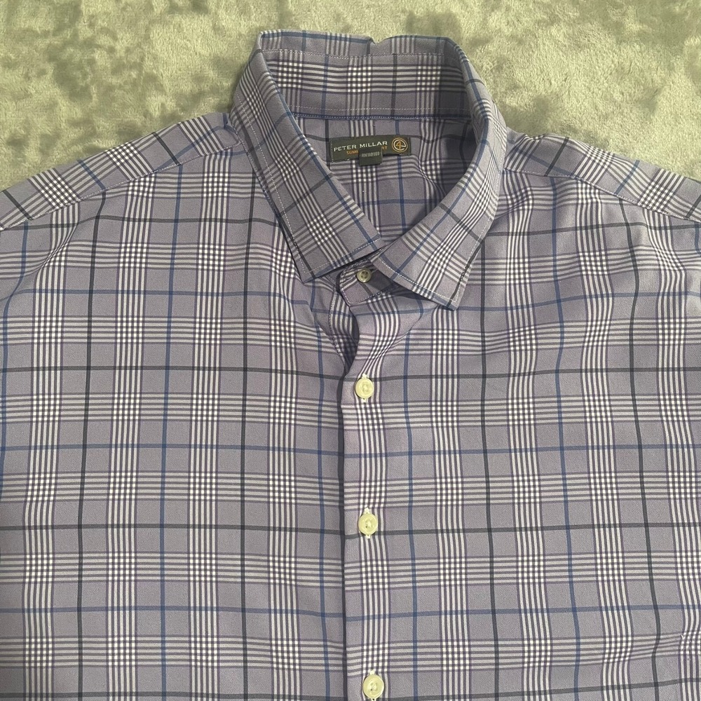 Peter Millar Shirt Mens XL Purple Summer Comfort Plaid Stretch Casual Golf - Picture 2 of 9